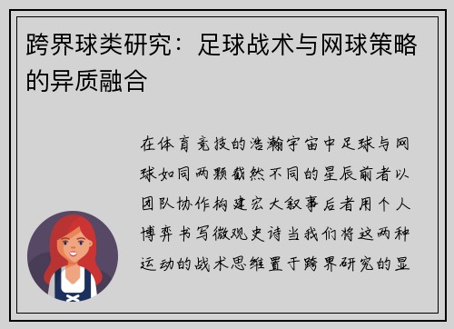 跨界球类研究：足球战术与网球策略的异质融合