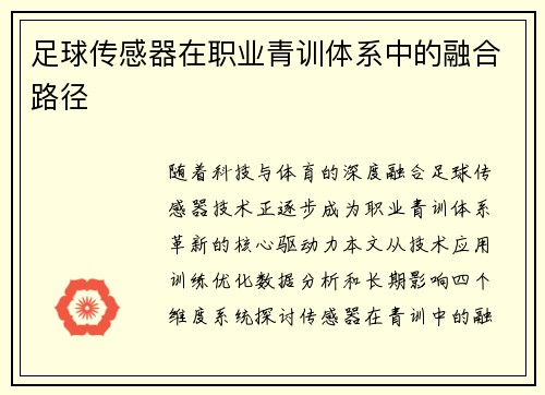 足球传感器在职业青训体系中的融合路径